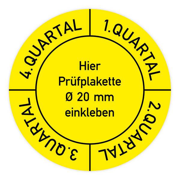 Qualitätsetikett Quartal 1 bis Quartal 4, gelb, Standardfolie, Ø 30 mm, 108 Stk./Heft