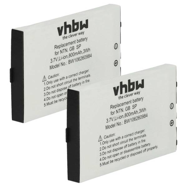 vhbw 2x Akku Ersatz für Nintendo BT-M12 | SAM-SPRBP, BAT-GBASP-1LI für Spielekonsole (800 mAh, 3,7 V, Li-Ion)