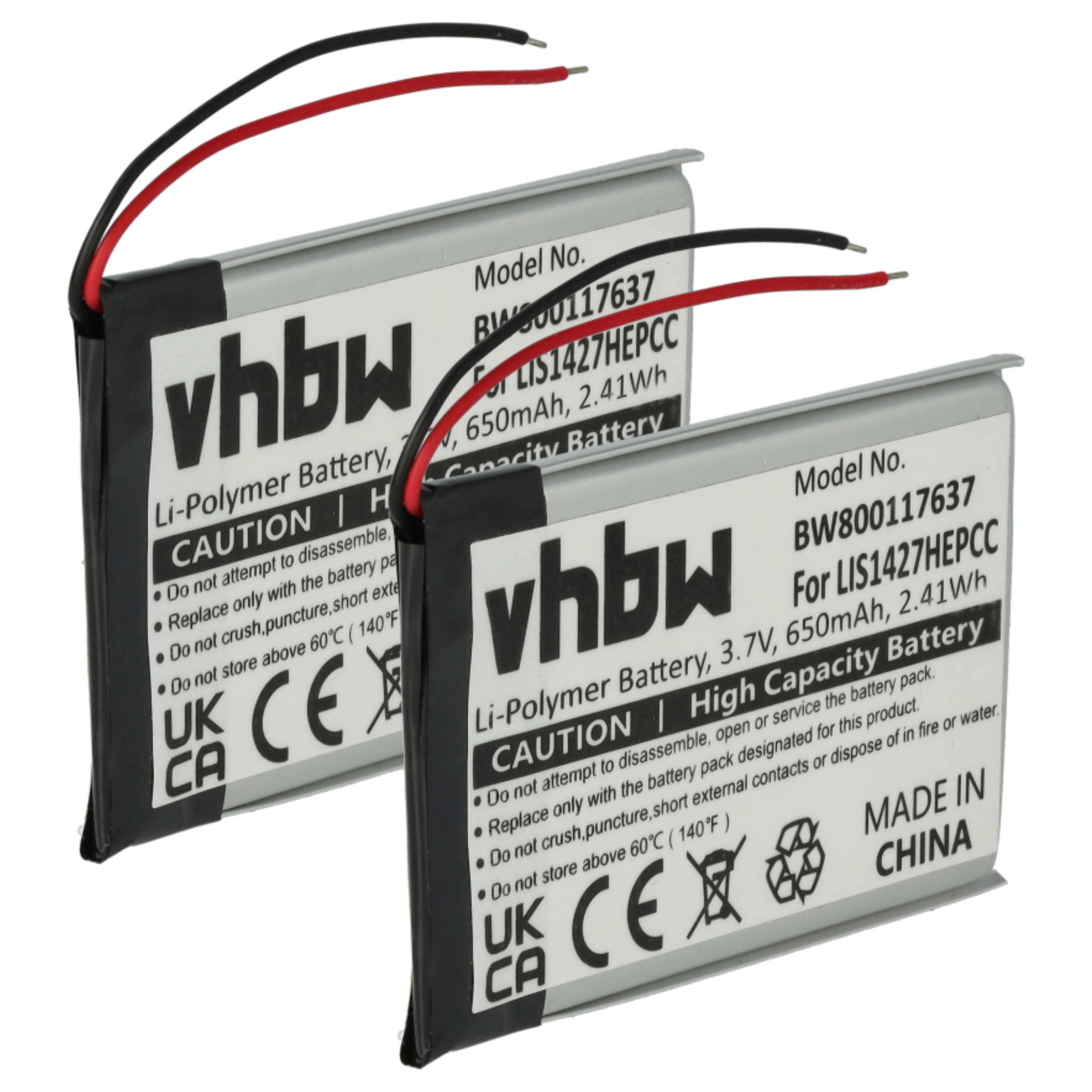 vhbw 2x Akku Ersatz für Sony LIS1427NHPCC | LIS1427HNPCS, LIS1427HEPCC für Wireless Headset Kopfhörer (650 mAh, 3,7 V-0