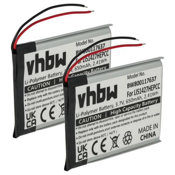 vhbw 2x Akku Ersatz für Sony LIS1427NHPCC | LIS1427HNPCS, LIS1427HEPCC für Wireless Headset Kopfhörer (650 mAh, 3,7 V