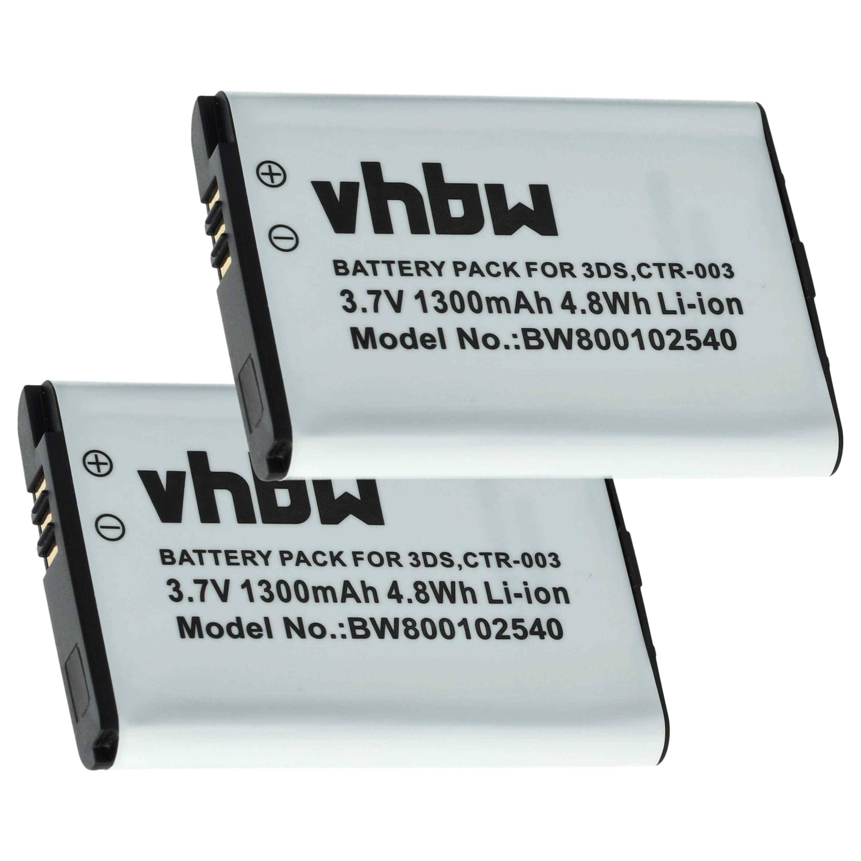 vhbw 2x Akku Ersatz für Nintendo CTR-003 | C/CTR-A-AB für Spielekonsole (1300 mAh, 3,7 V, Li-Ion)-0