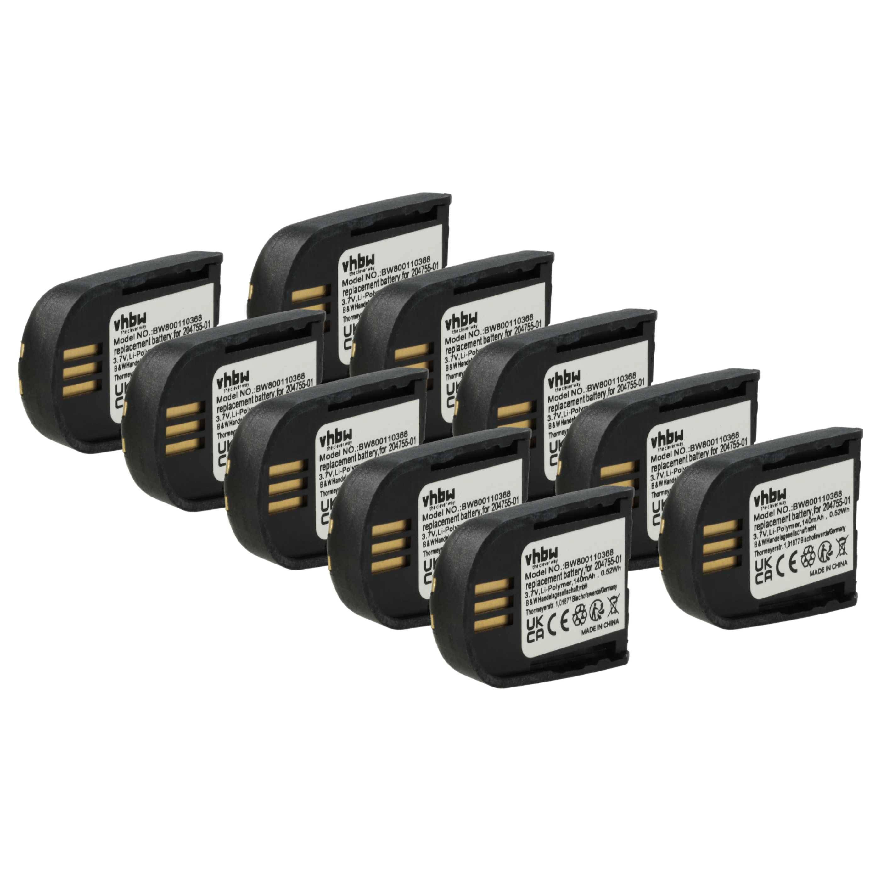 vhbw 10x Akku kompatibel mit Microsoft Office Communicator 2007 | Wireless Headset Kopfhörer (140 mAh, 3,7 V-0