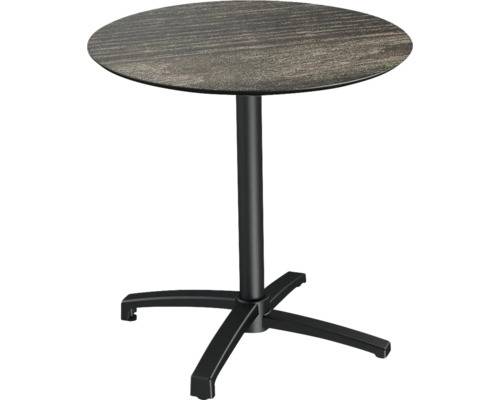 Outdoortisch,HxØ 740x700mm,rund,X-Gestell schwarz,Platte HPL Riverwashed Wood-0