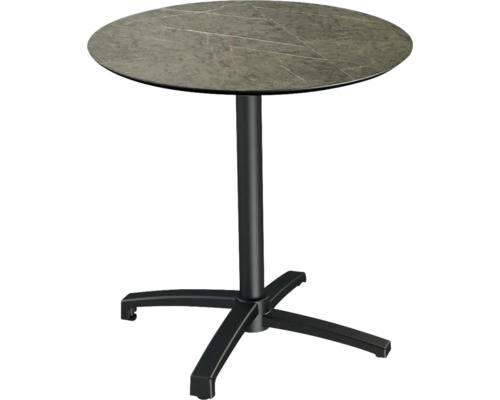 Terrassentisch X Cross Midnight Marble rund Aluminium, HPL Ø70 cm klappbar schwarz-0