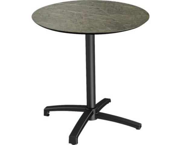 Terrassentisch X Cross Midnight Marble rund Aluminium, HPL Ø70 cm klappbar schwarz