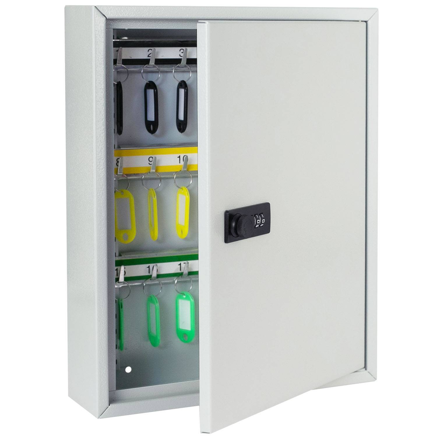 HMF 13642-07 Schlüsselschrank mit Zahlencode, Schlüsselkasten groß, 42 Haken, 35 x 27 x 8 cm, Lichtgrau-0