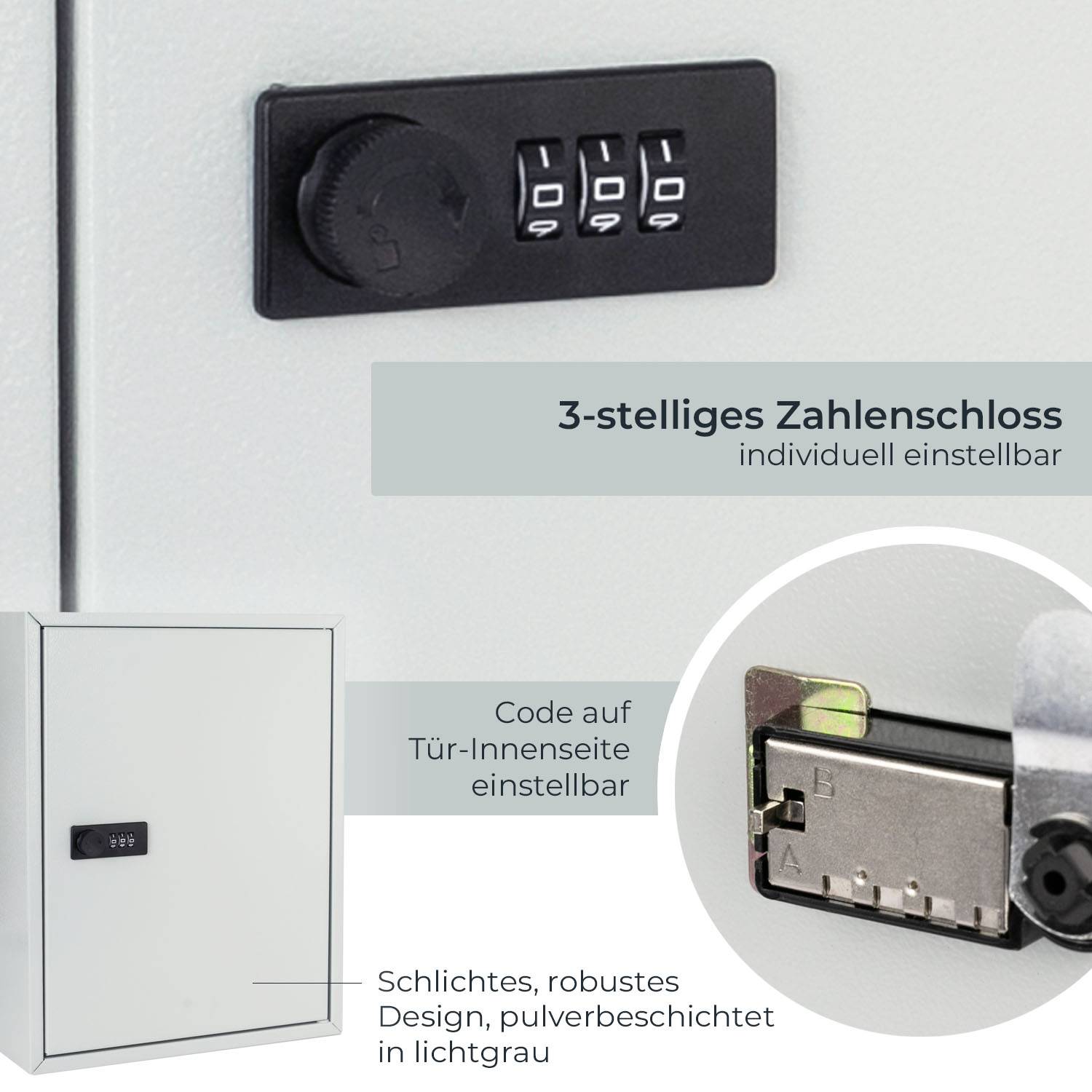 HMF 13642-07 Schlüsselschrank mit Zahlencode, Schlüsselkasten groß, 42 Haken, 35 x 27 x 8 cm, Lichtgrau-3