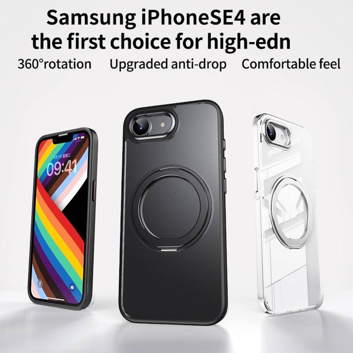 Handyhülle für Apple iPhone 17e / 16e 360 Grad Ring MagSafe TPU + PC Schwarz-1