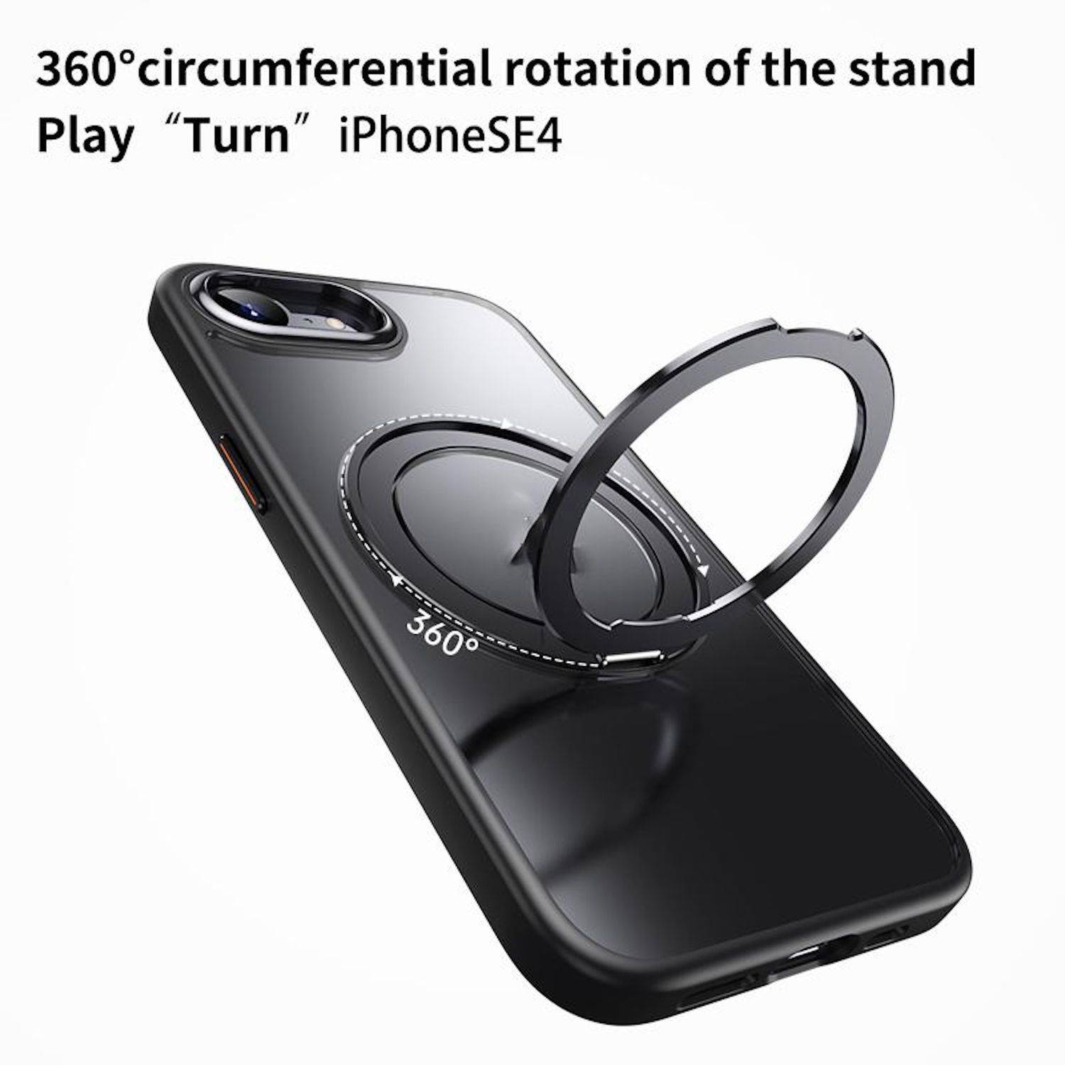Handyhülle für Apple iPhone 17e / 16e 360 Grad Ring MagSafe TPU + PC Schwarz-4
