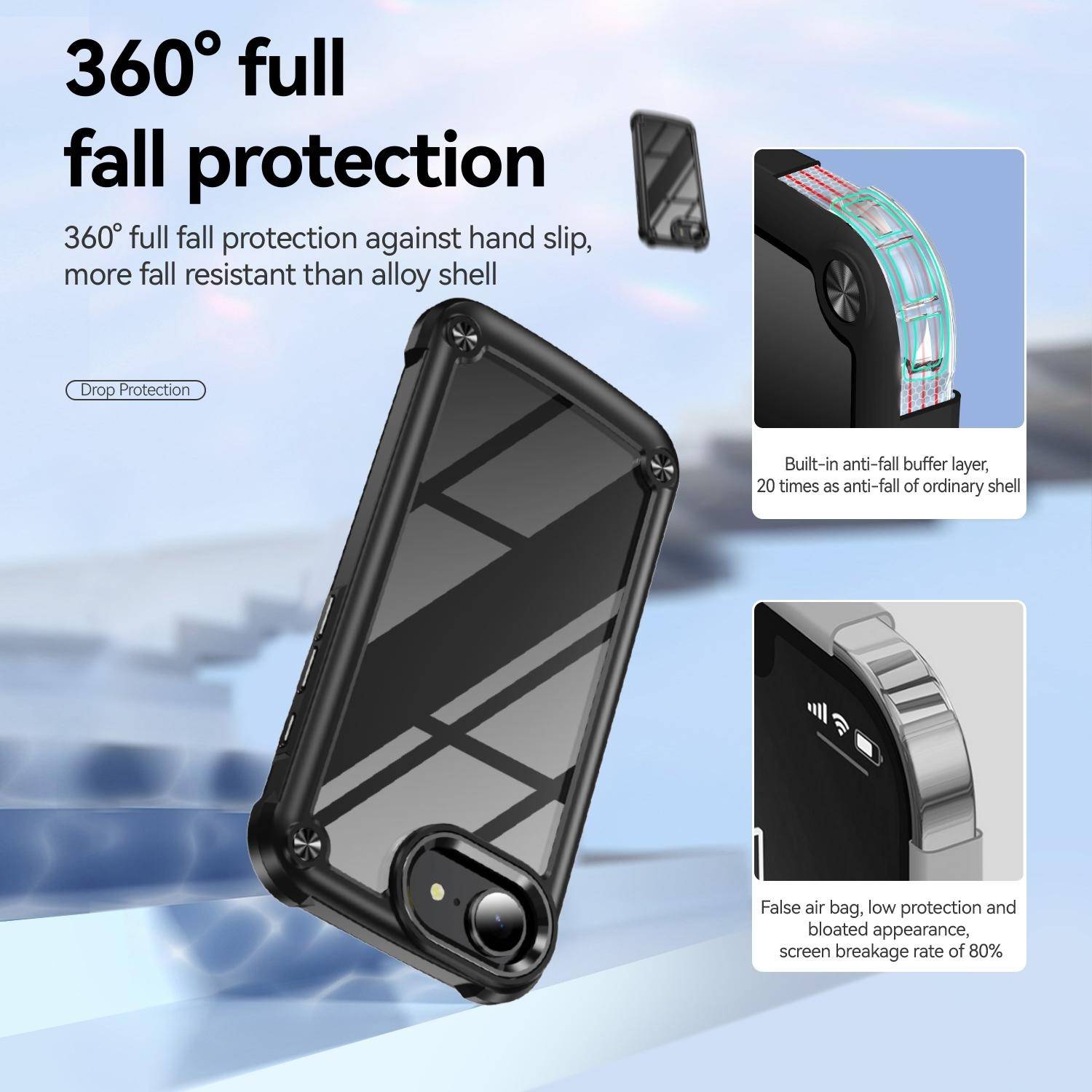 Handyhülle für Apple iPhone 17e / 16e TPU + PC Hybrid mit Linsenschutz Schwarz-4