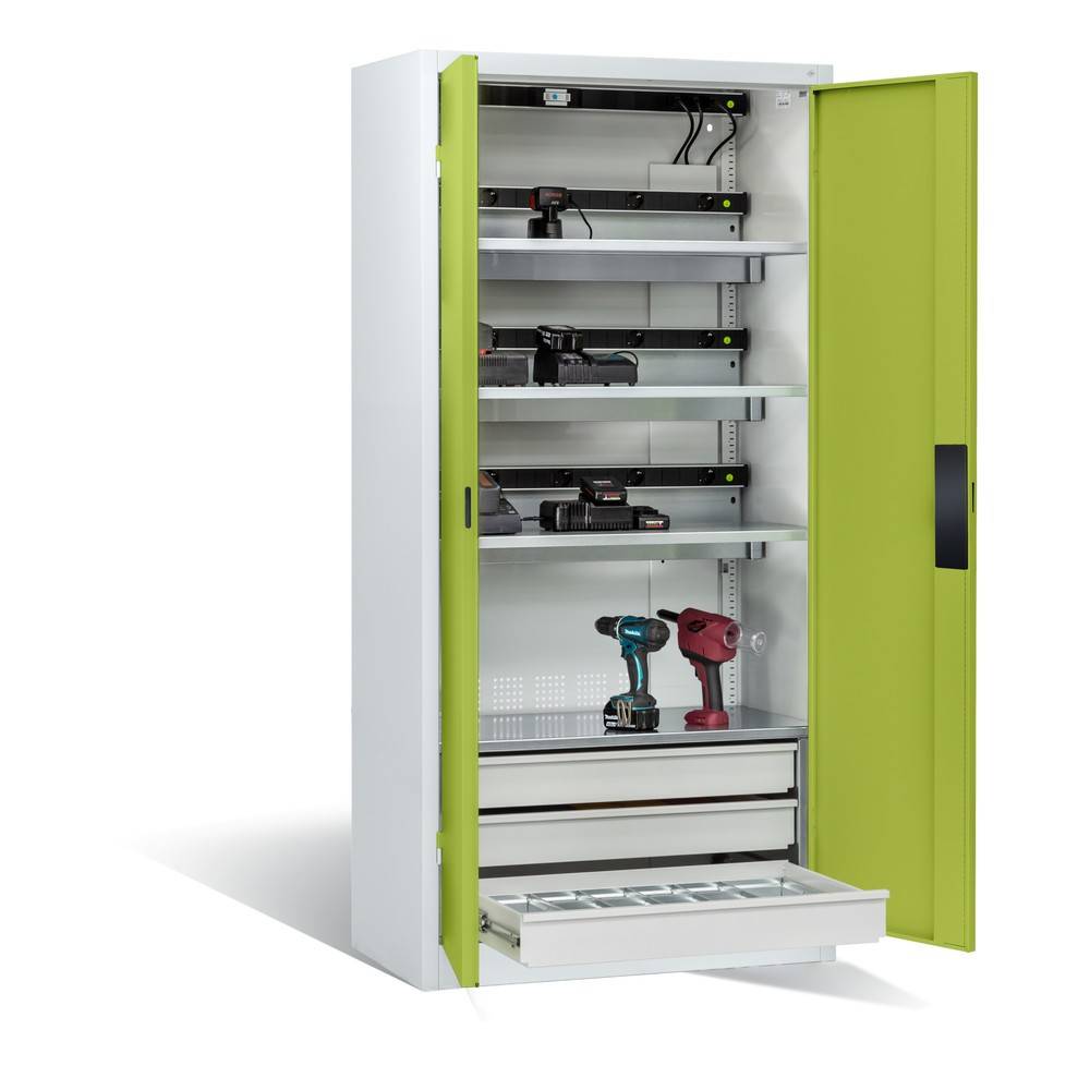 Akkuladeschrank,HxBxT 1950x930x500mm,3 Schublade(n),15 Steckdosen 230 V,Lüfter,Masterleiste mit Elektroausstattung-4