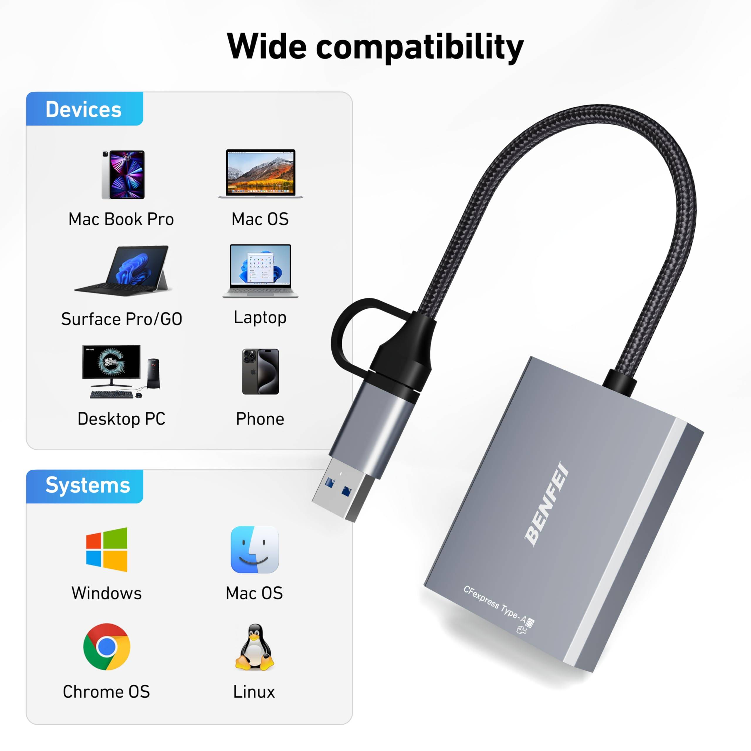 BENFEI CFexpress Typ A Kartenleser mit USB 3.2 (Gen 2) 10 Gbit/s, USB-C&USB-A 2-in-1 Typ A CFexpress Adapter-3