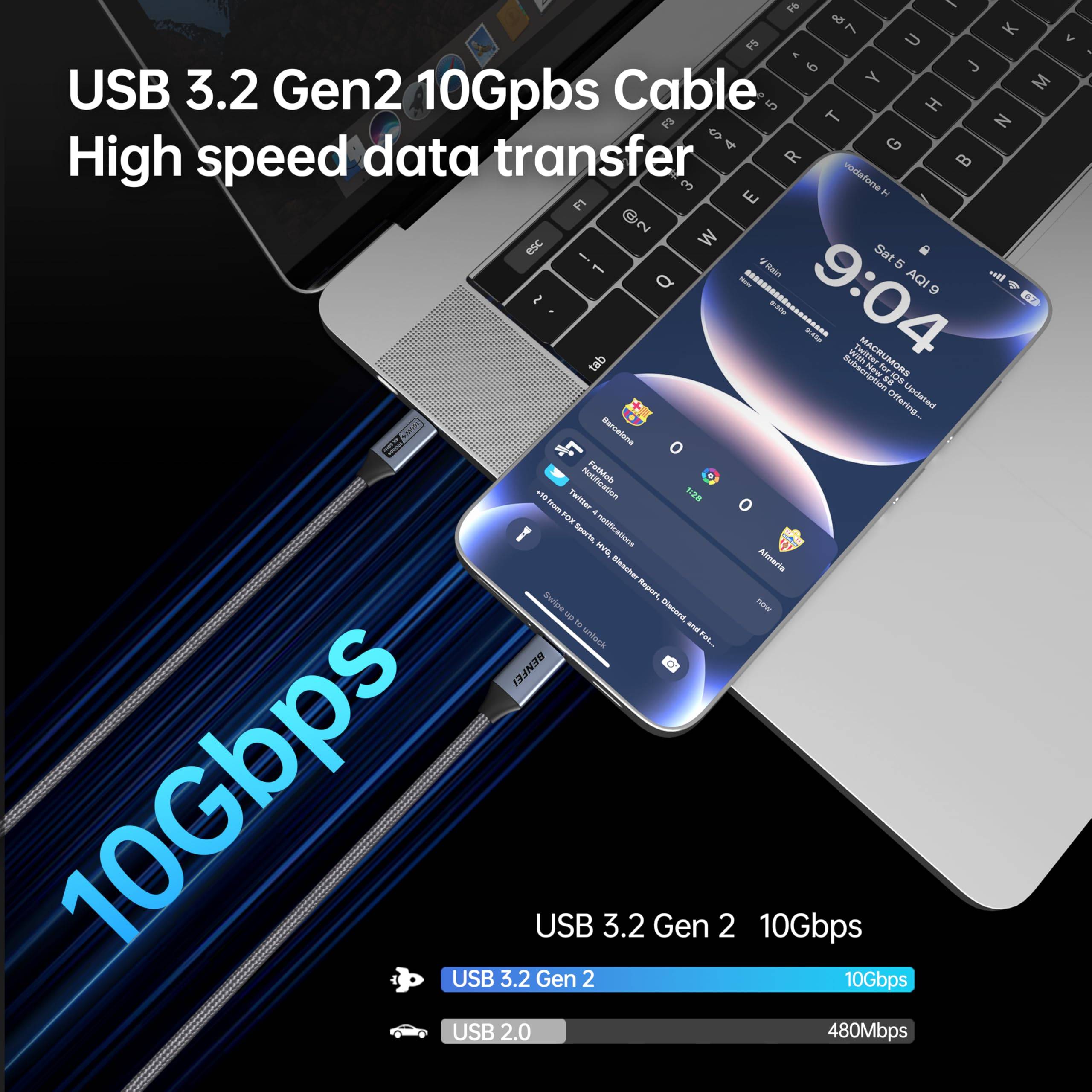 BENFEI 4K USB C Monitor Kabel 0.9M mit Schnellladung und Datenübertragung-4