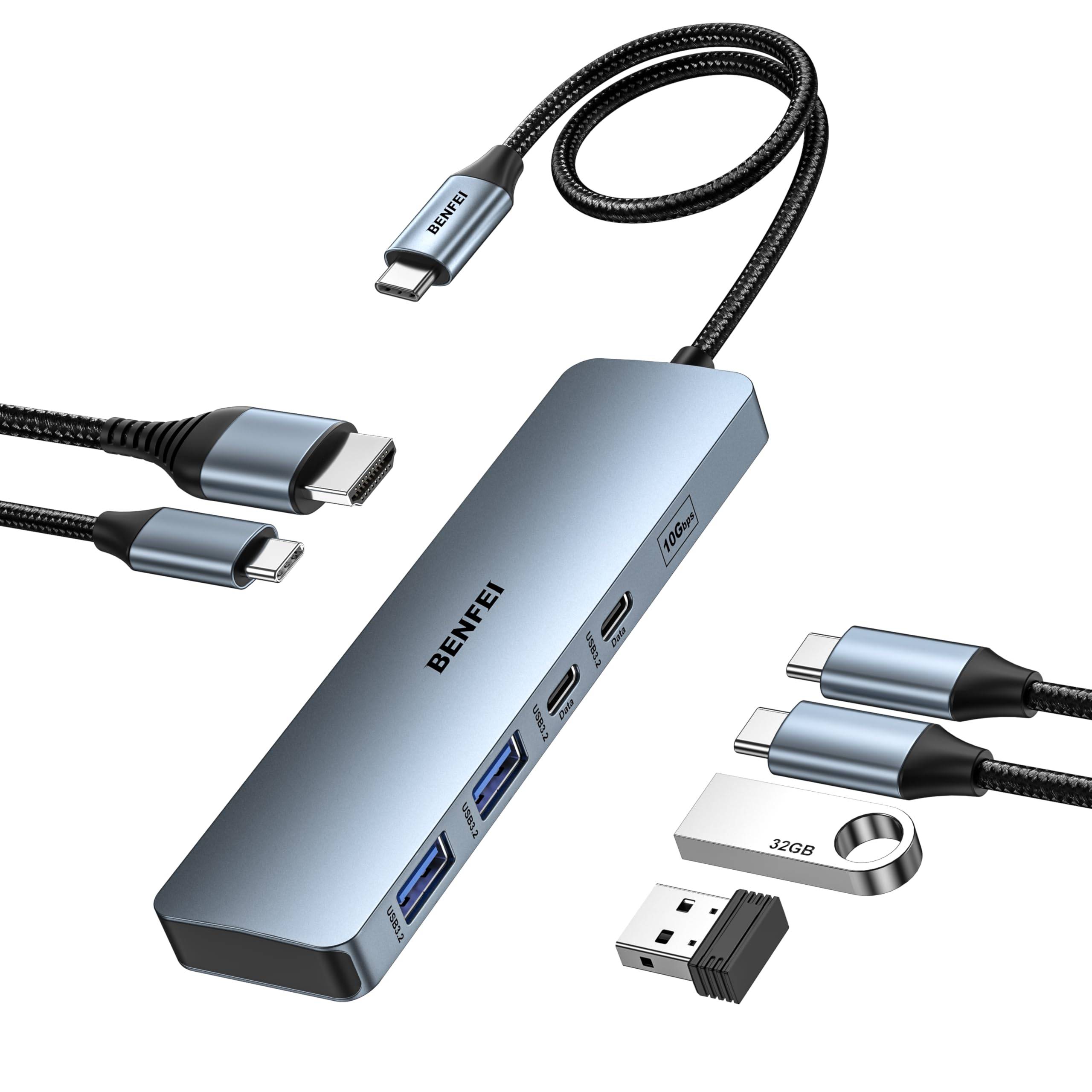 BENFEI 6-in-1 USB C HUB mit HDMI 4K@60Hz/100W PD Stromversorgung/ 2*USB A und 2*USB C 10Gbps-0