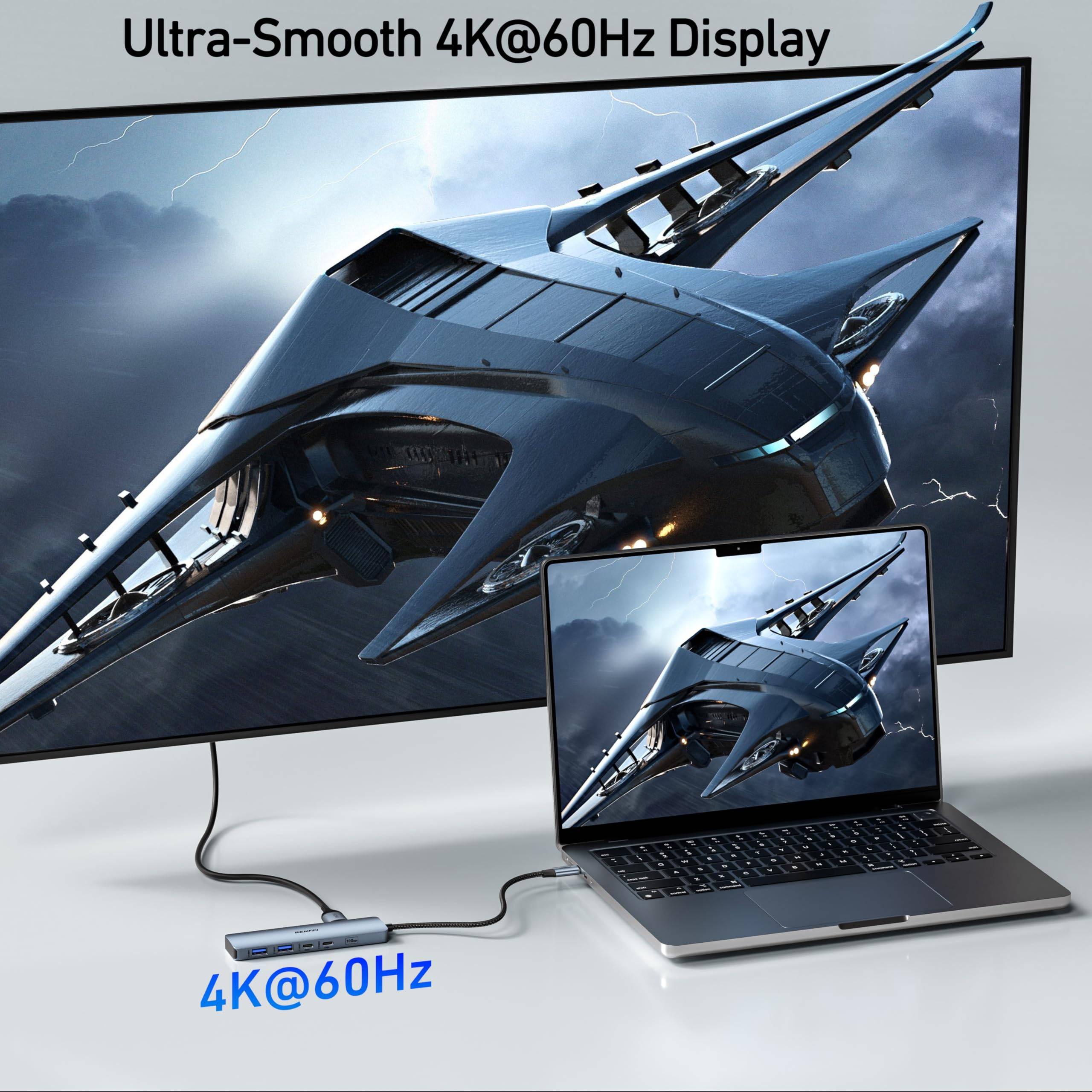 BENFEI 6-in-1 USB C HUB mit HDMI 4K@60Hz/100W PD Stromversorgung/ 2*USB A und 2*USB C 10Gbps-4