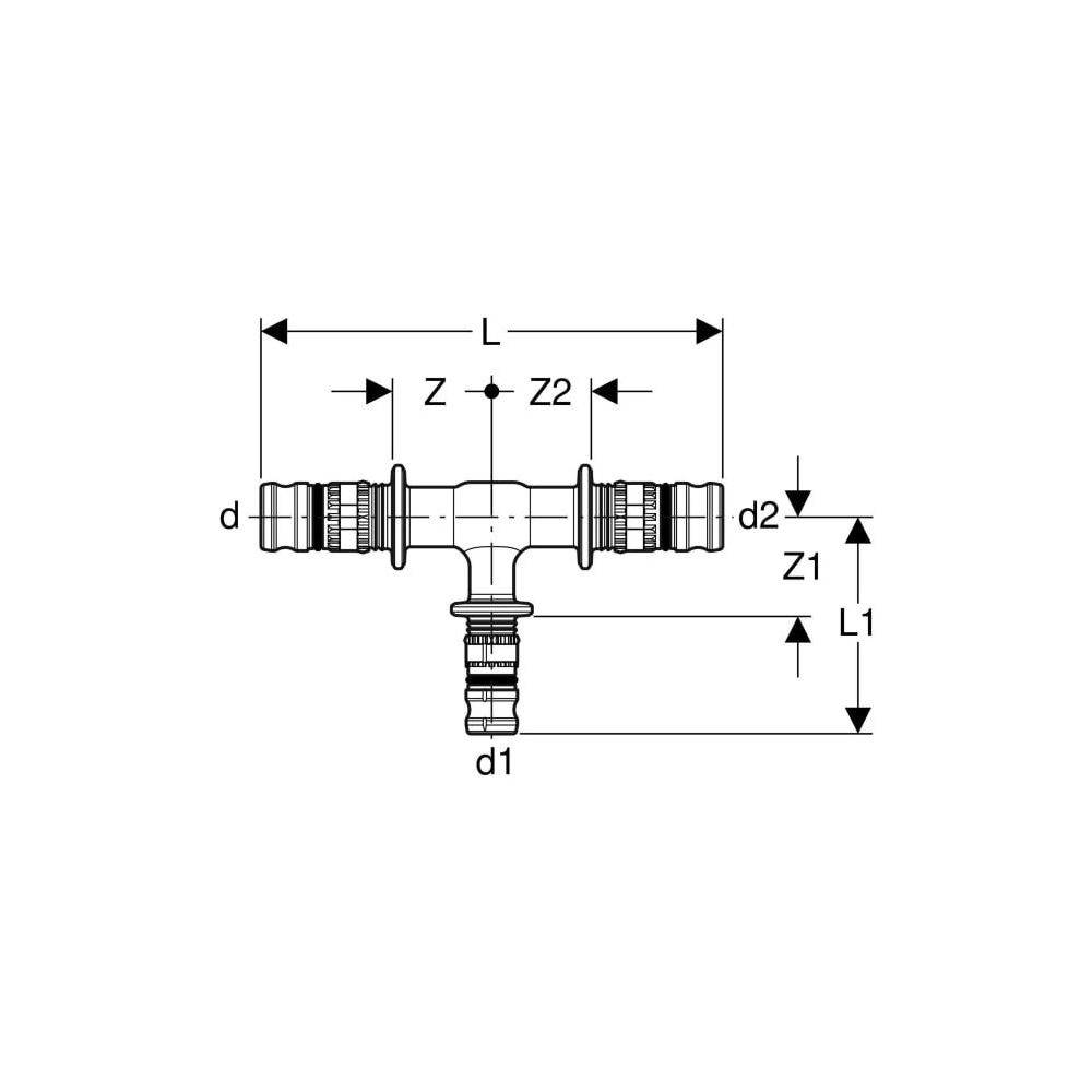 Geberit Mepla T-Stück reduziert PVDF, D 75mm, D1 32mm, D2 628320005-1