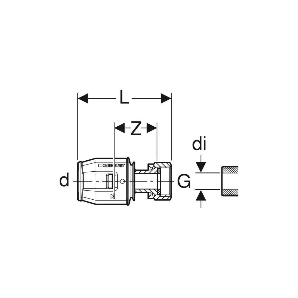 Geberit PushFit Übergang mit Überwurfmutter, d 20mm, di 11mm, G 1/2″, Rotguss bleifrei-1