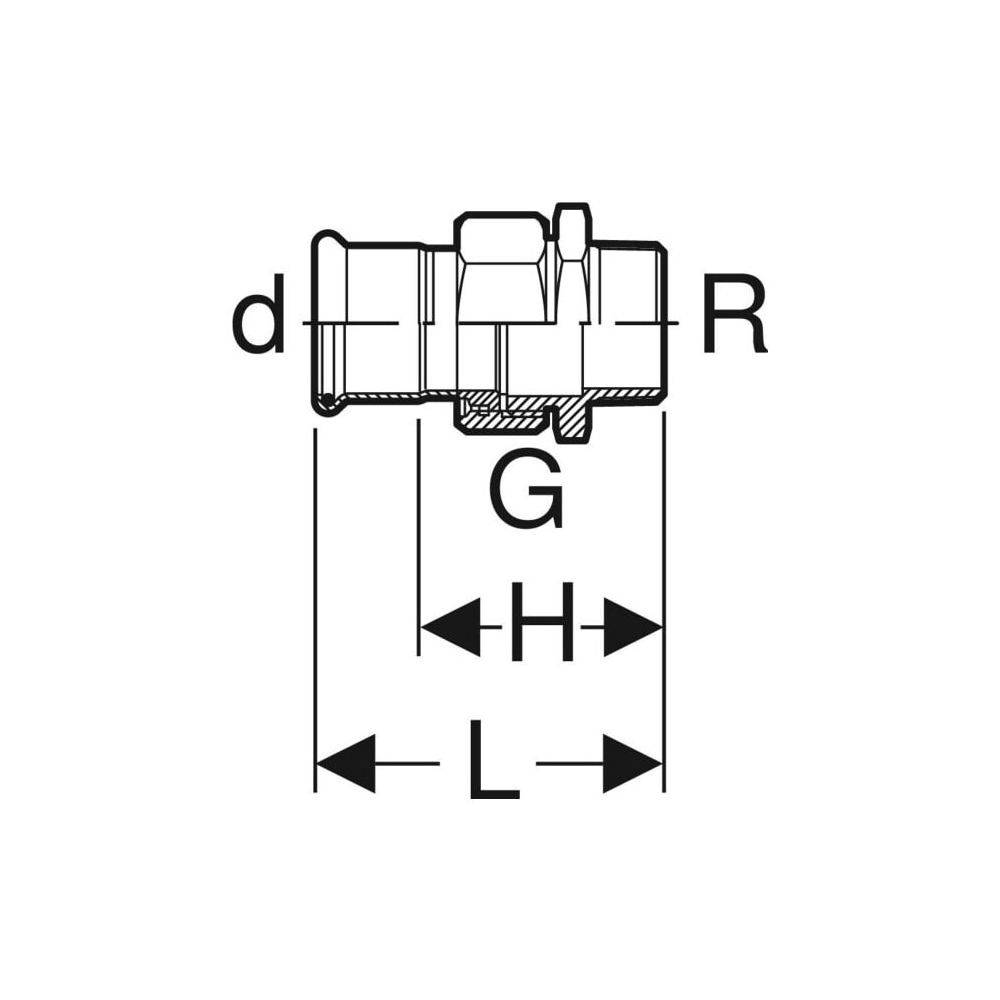 Geberit GE Mapress ES, Uebergangsverschraubung mit UeWM, Messing, d18mm x R1/2, 1 Stk.-1