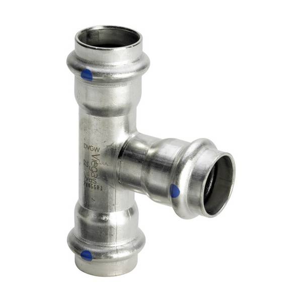 Viega Sanpress Inox LF T-Stück mit SC-Contur 2318LF, labs-frei, d. 28x18x28mm, Stahl Nichtrostend