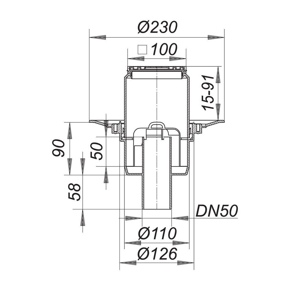 Dallmer Bodenablauf 40 SE 10, 100x100mm, DN 50, ABS/Edelstahl, 405050-2