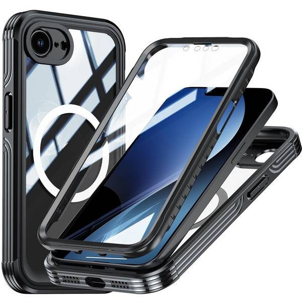 Handyhülle MagSafe für Apple iPhone 17e / 16e 360 Hybrid Tasche Bumper Schwarz