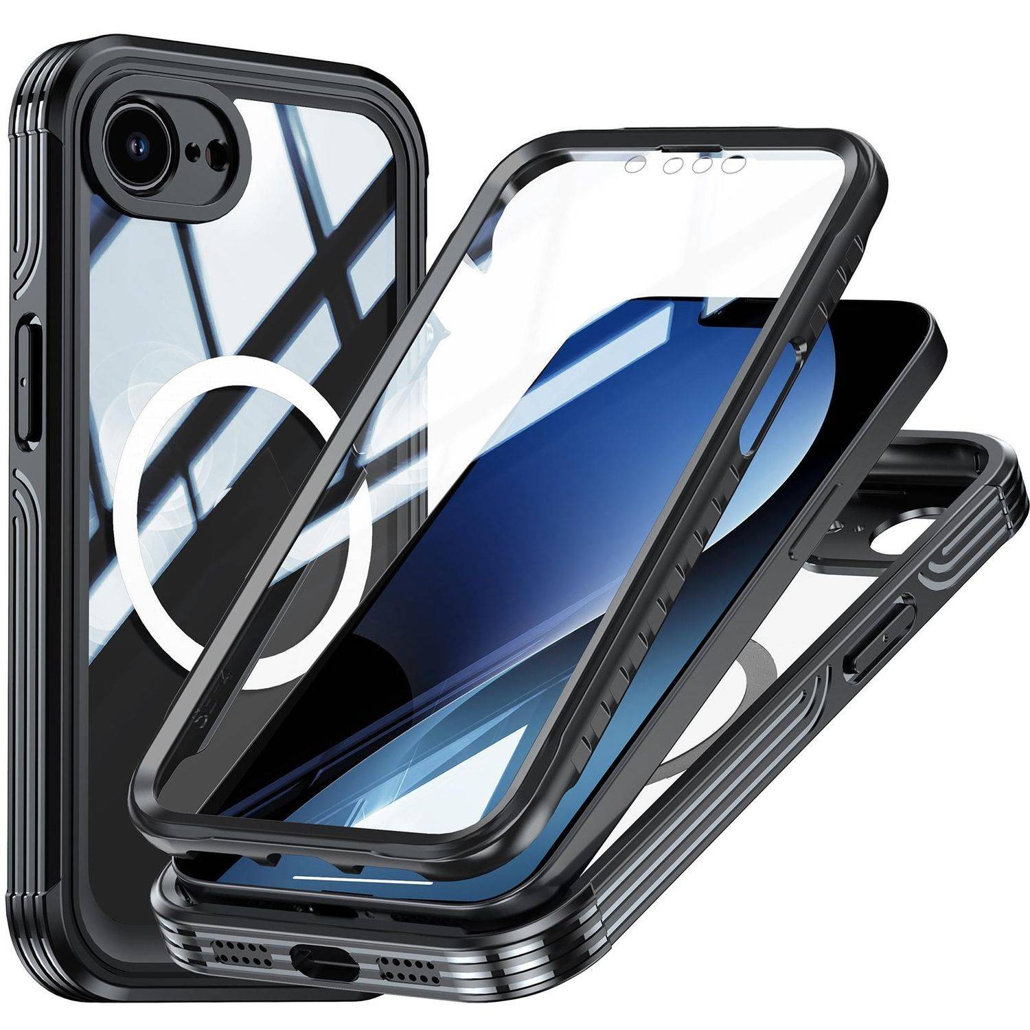 Handyhülle MagSafe für Apple iPhone 17e / 16e 360 Hybrid Tasche Bumper Schwarz-0