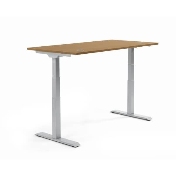 Schreibtisch 1600x605-1255x800mm Platte Nuss Gestell silber-0