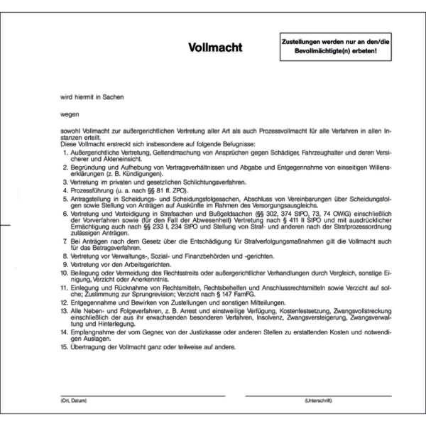 Einheitsvollmacht V118 100 Stück