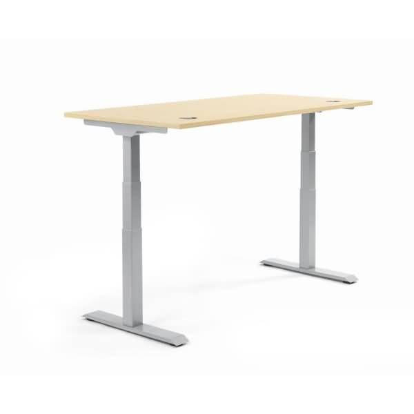Schreibtisch 1800x605-1255x800mm Platte Ahorn Gestell silber