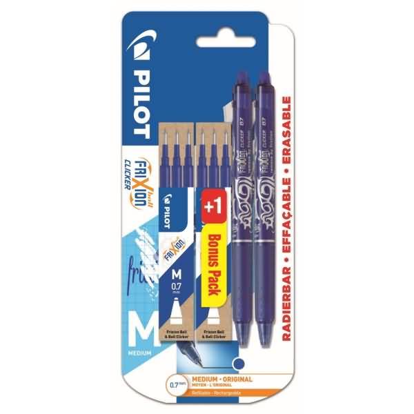 PILOT Tintenroller FRIXION BALL CLICKER 07, Promo-Pack, blau (5045502)