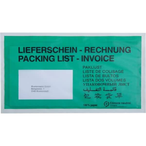 Papier Begleitpapiertasche DL 240x135mm grün LS-RE 250 Stück