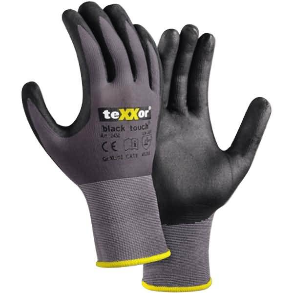teXXor® Nylon-Strickhandschuhe black touch® grau/schwarz 2450_9 Gr.9