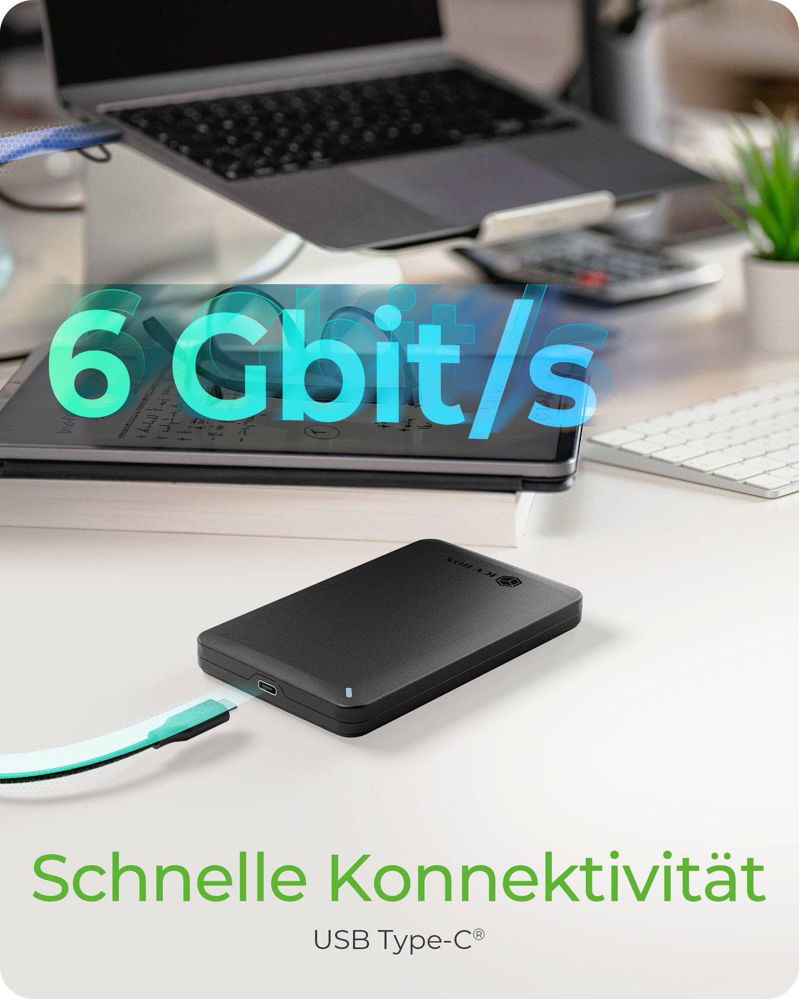 IB-201T-CU31,ext. 2.5" SATA Gehäuse, USB 3.2 Gen 2 bis zu 10 Gbit/s, Werkzeuglos, Kunststoff, Schwarz-1