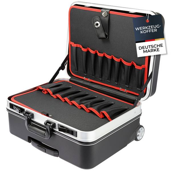 HMF 15602-02 Werkzeugtrolley leer, Werkzeugkoffer aus ABS-Kunststoff mit Rollen, 47 x 40 x 24,5 cm