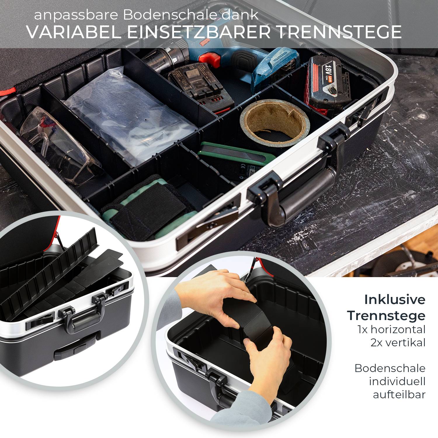 HMF 15602-02 Werkzeugtrolley leer, Werkzeugkoffer aus ABS-Kunststoff mit Rollen, 47 x 40 x 24,5 cm-3