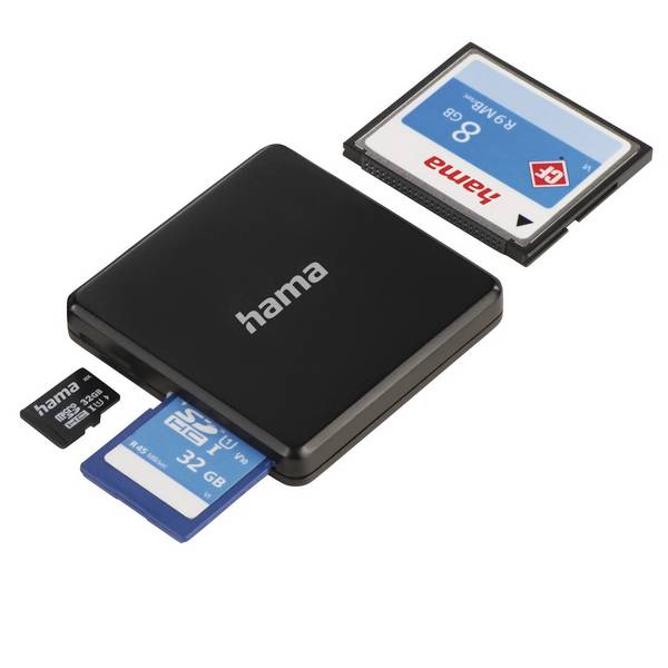 hama 00124156 USB-3.0-Multi-Kartenleser, SD/microSD/CF, Schwarz