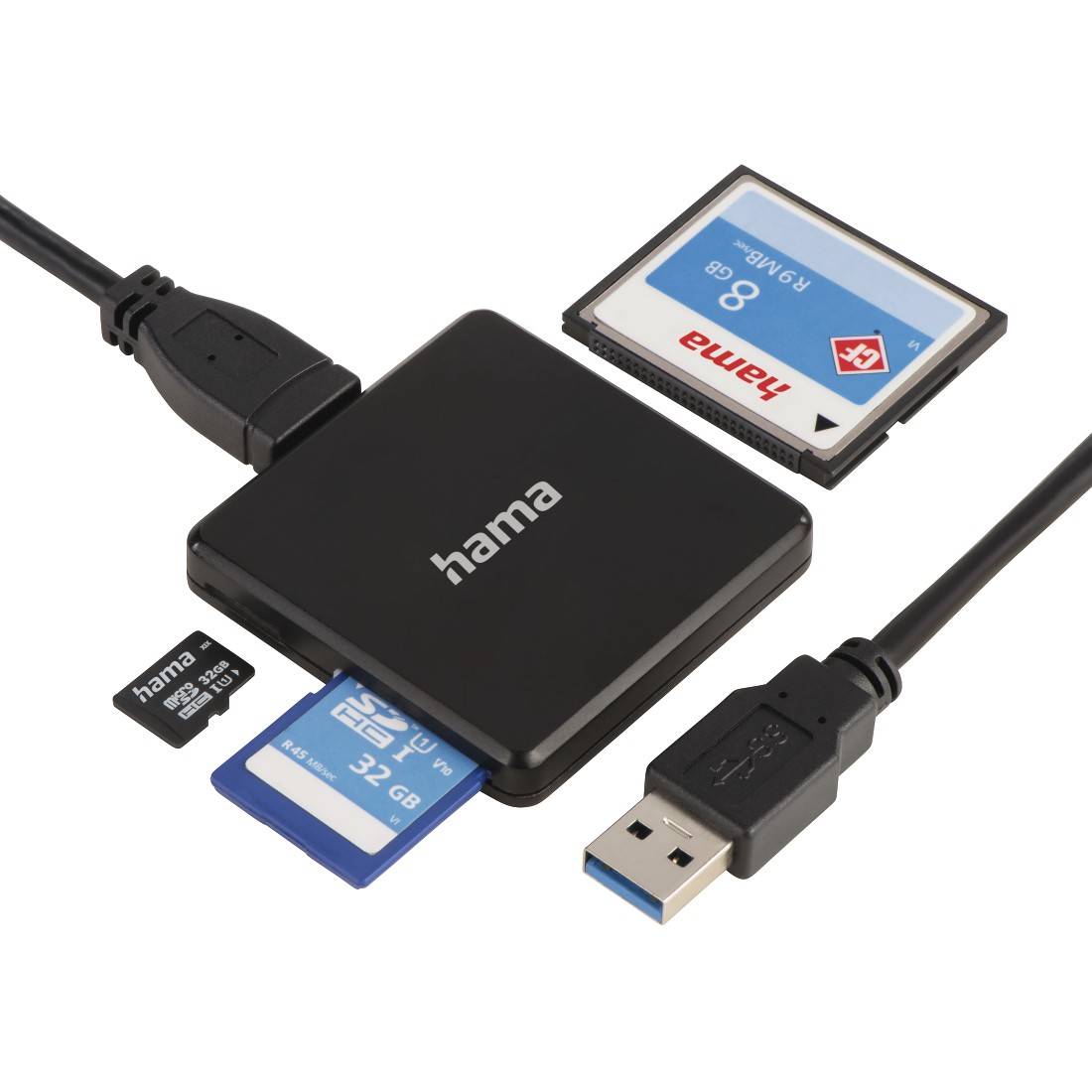 hama 00124156 USB-3.0-Multi-Kartenleser, SD/microSD/CF, Schwarz-2