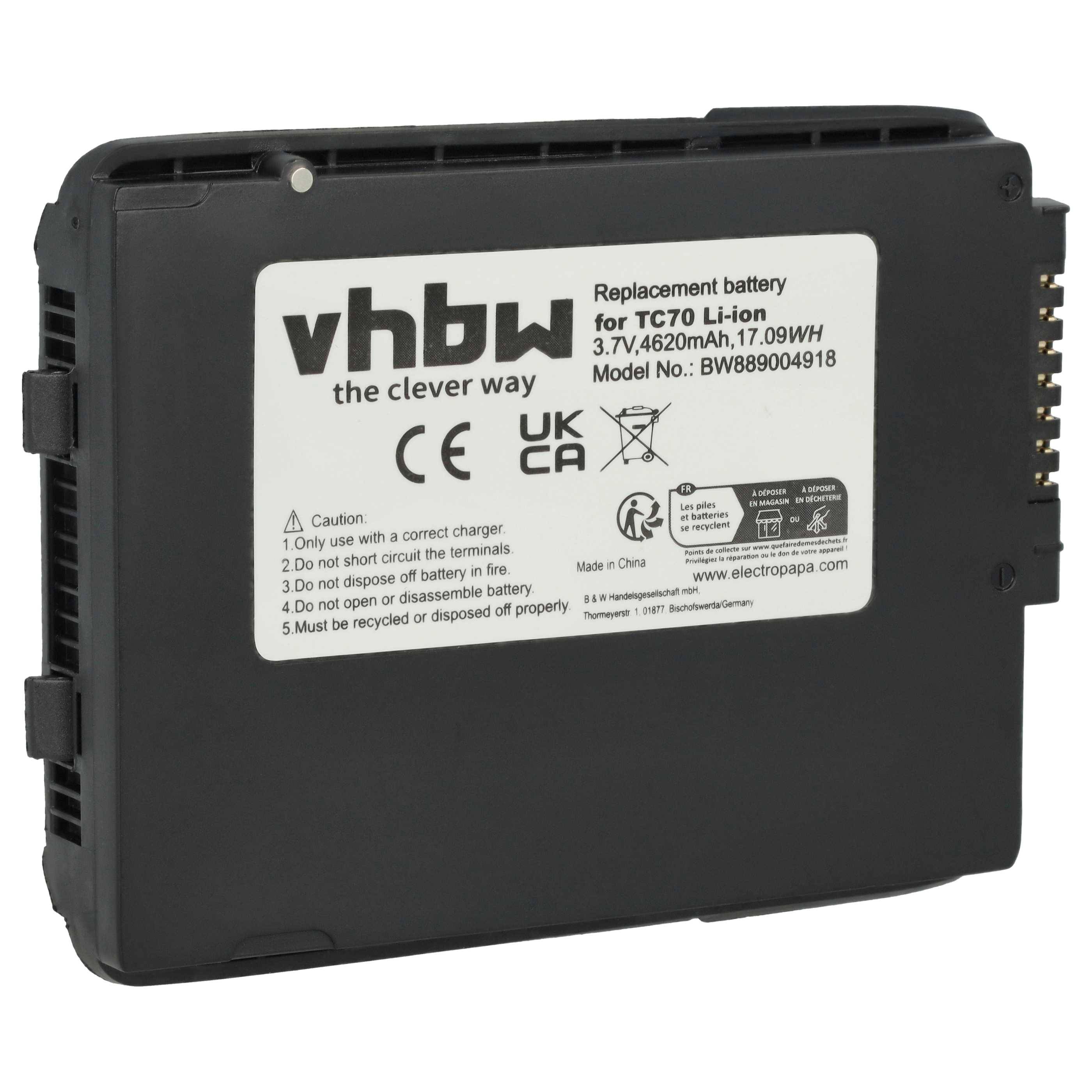 vhbw Akku kompatibel mit Zebra TC72 | TC720L, TC75, TC55, TC70, TC700H, TC700K, TC70X Barcodescanner POS (4620 mAh, 3,7-0