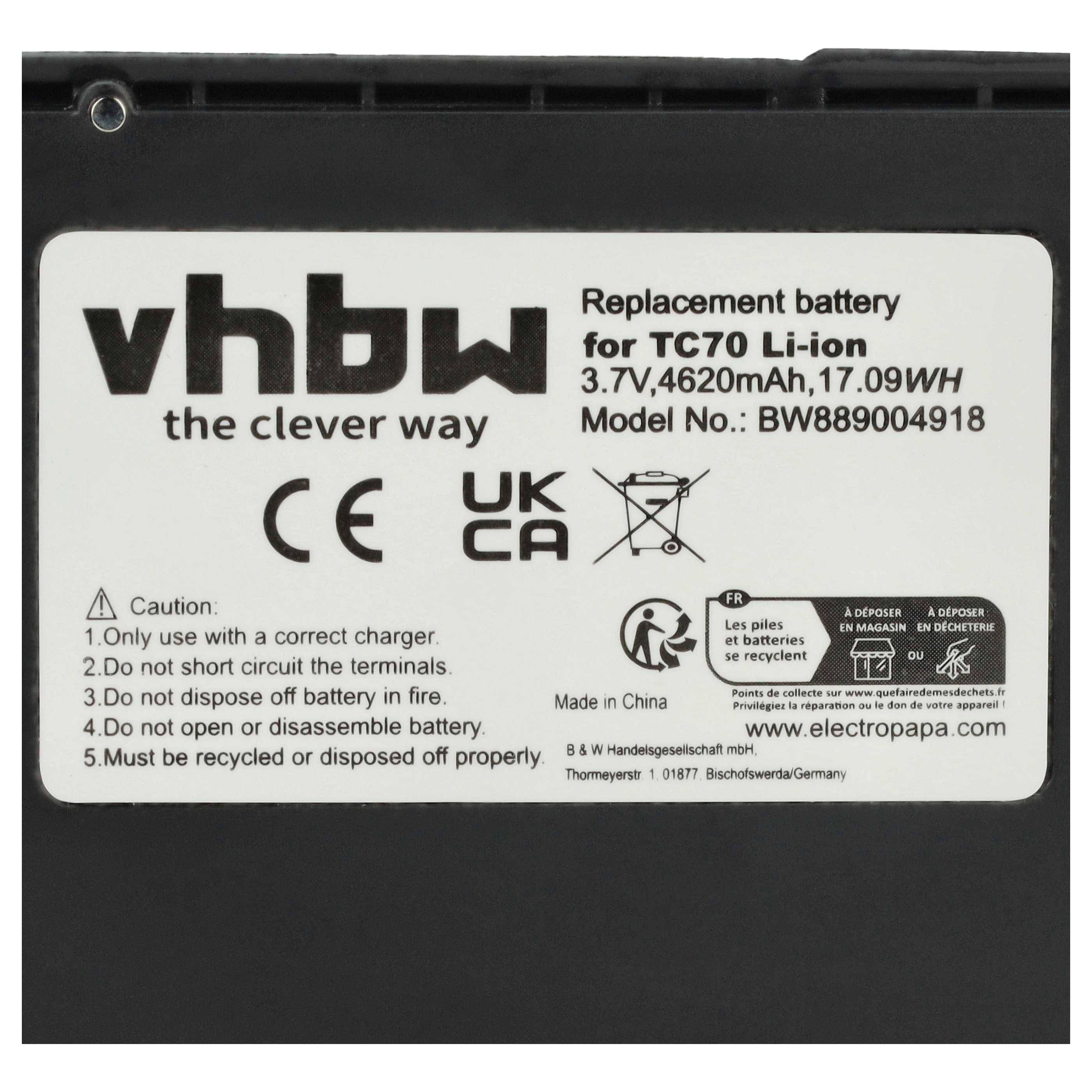 vhbw Akku kompatibel mit Zebra TC72 | TC720L, TC75, TC55, TC70, TC700H, TC700K, TC70X Barcodescanner POS (4620 mAh, 3,7-3