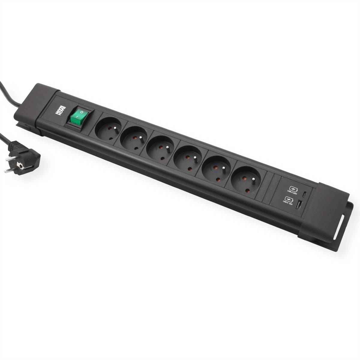 BACHMANN CONNECTUS 6xUTE, 1xSchalter 1xUSB A/C 22W 2,0m CEE7/7 Schwarz-3
