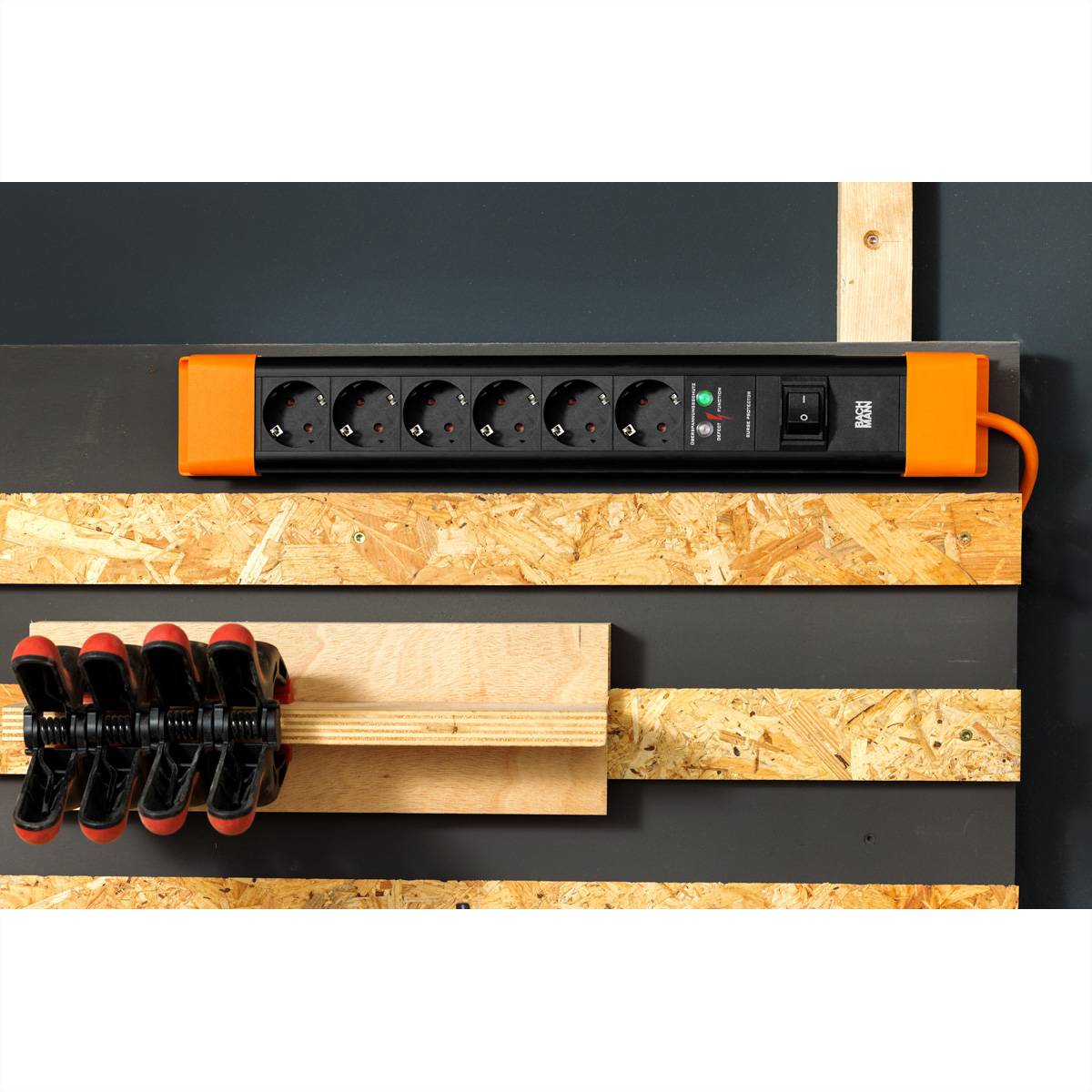 BACHMANN CONNECTUS 4xCEE7/3, 1xSchalter 2,0m CEE7/7 Schwarz/Orange-1