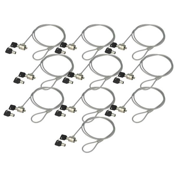 vhbw 10x Kensington Lock für Laptop Notebook | Kabelschloss mit Schlüsseln, 1,2 m