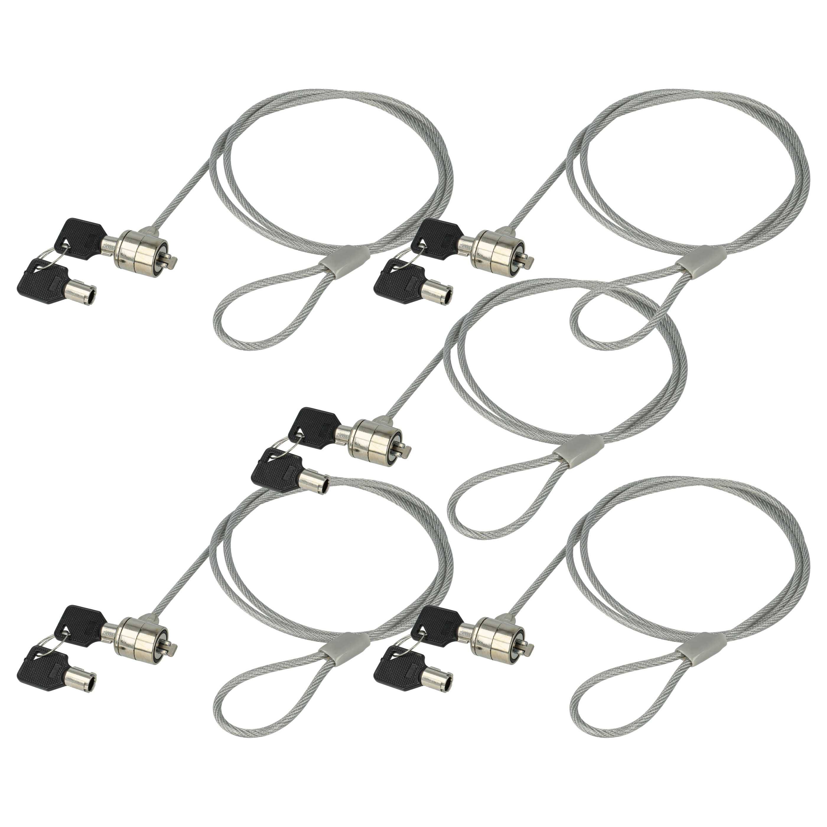 vhbw 5x Kensington Lock für Laptop Notebook - Kabelschloss mit Schlüsseln, 1,2 m-0