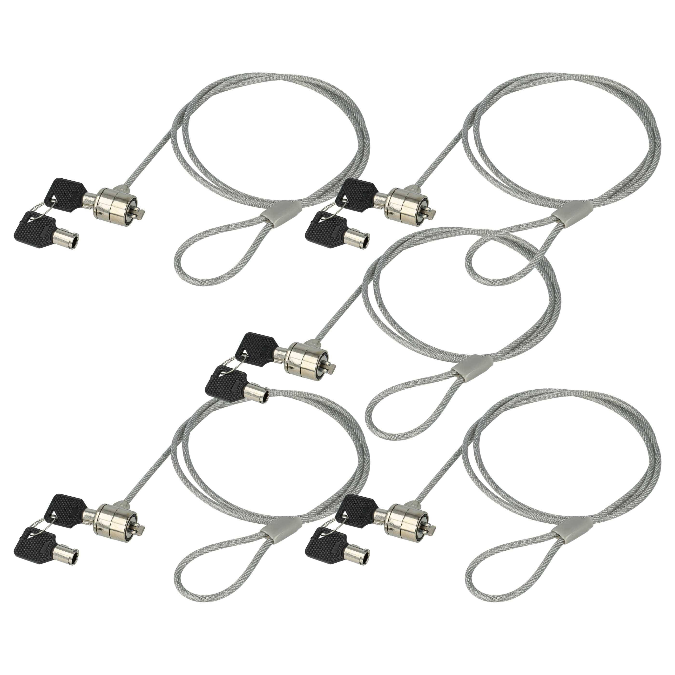 vhbw 5x Kensington Lock für Laptop Notebook - Kabelschloss mit Schlüsseln, 1,2 m