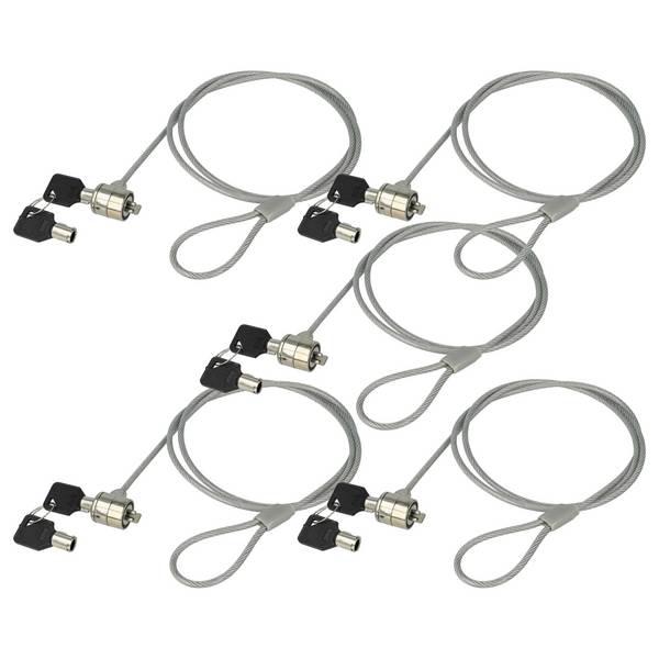 vhbw 5x Kensington Lock für Laptop Notebook | Kabelschloss mit Schlüsseln, 1,2 m