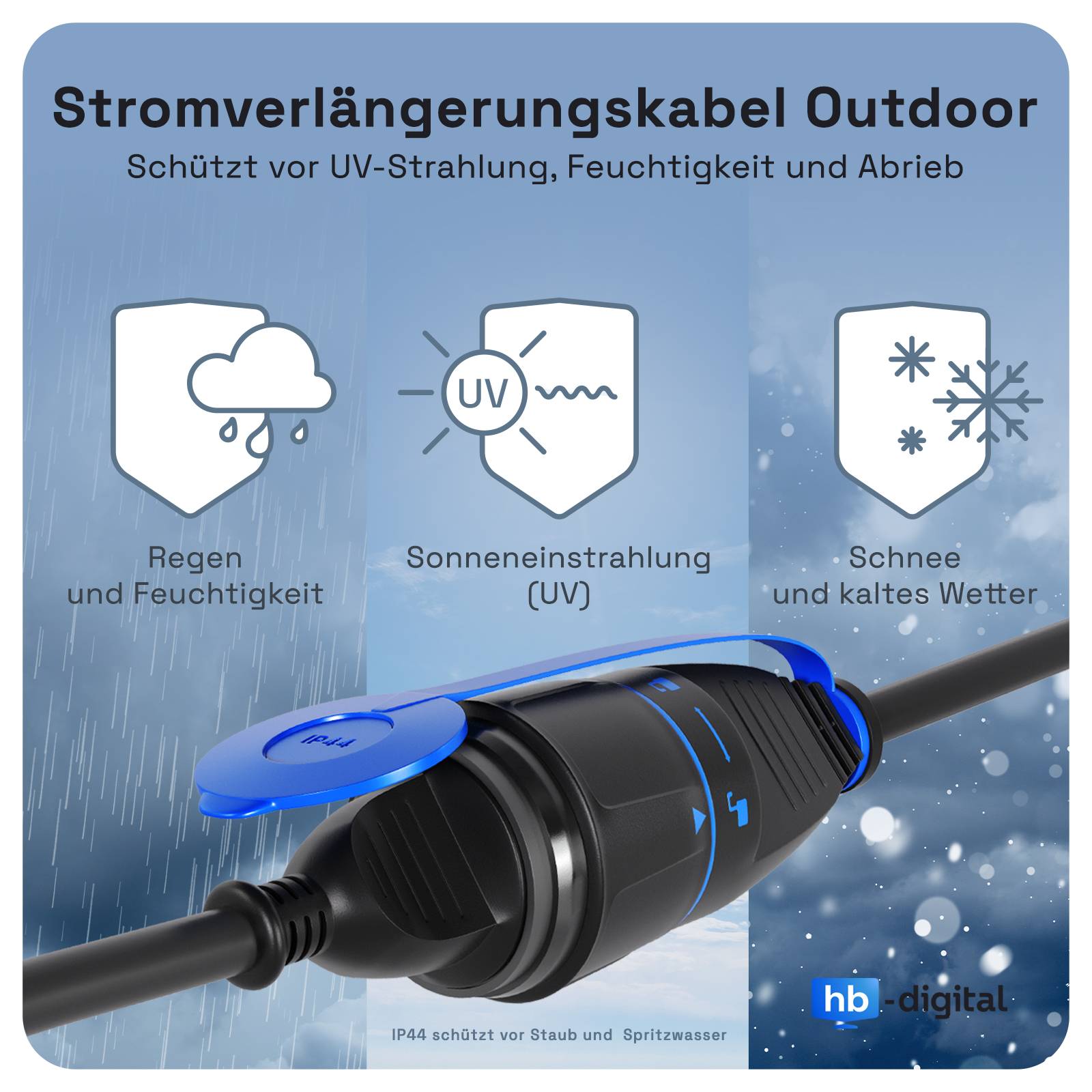 hb-digital 15m Strom Verlängerungskabel für Außenbereich H07RN-F Outdoor IP44-2