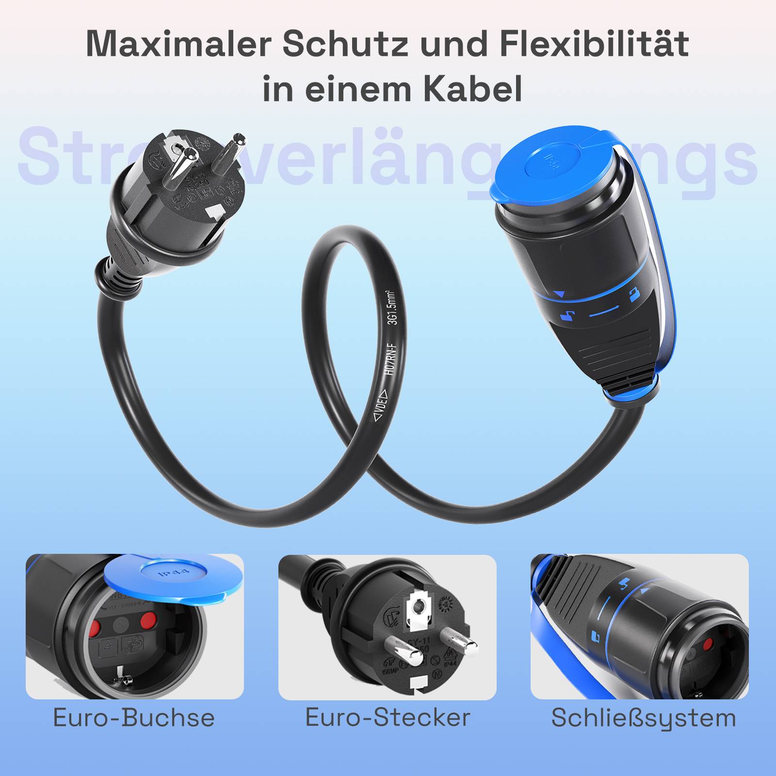 hb-digital 15m Strom Verlängerungskabel für Außenbereich H07RN-F Outdoor IP44-4