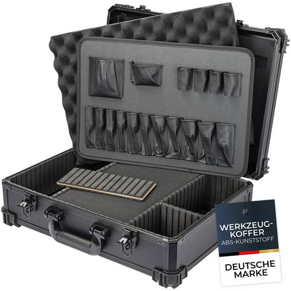HMF 15701-02 Werkzeugkoffer leer, Werkzeugkasten groß mit Rasterschaumstoff, 46 x 33 x 15 cm