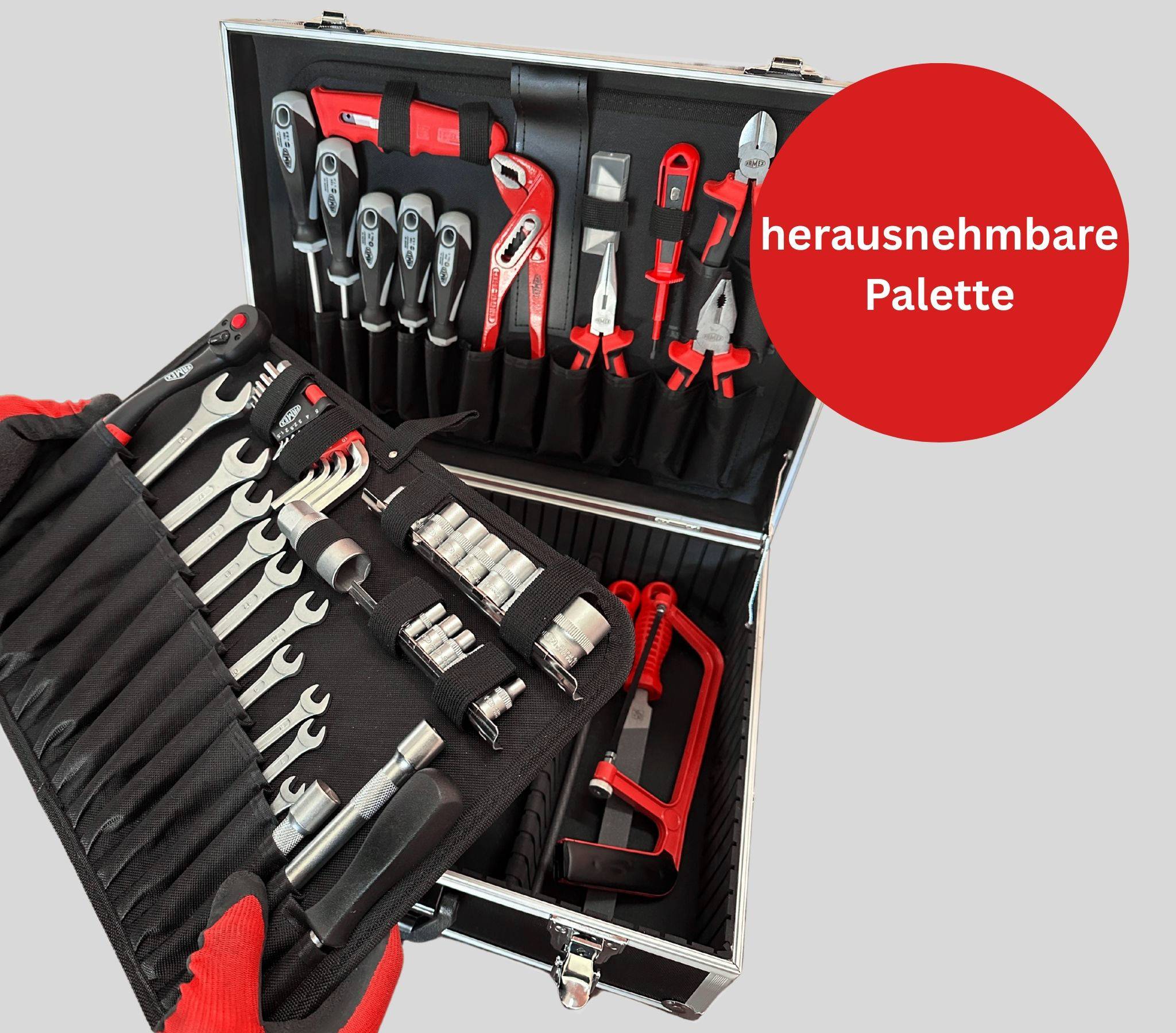 FAMEX 745-47 Alu Werkzeugkoffer gefüllt mit Werkzeug – Werkzeugkasten bestückt - 164-tlg-2