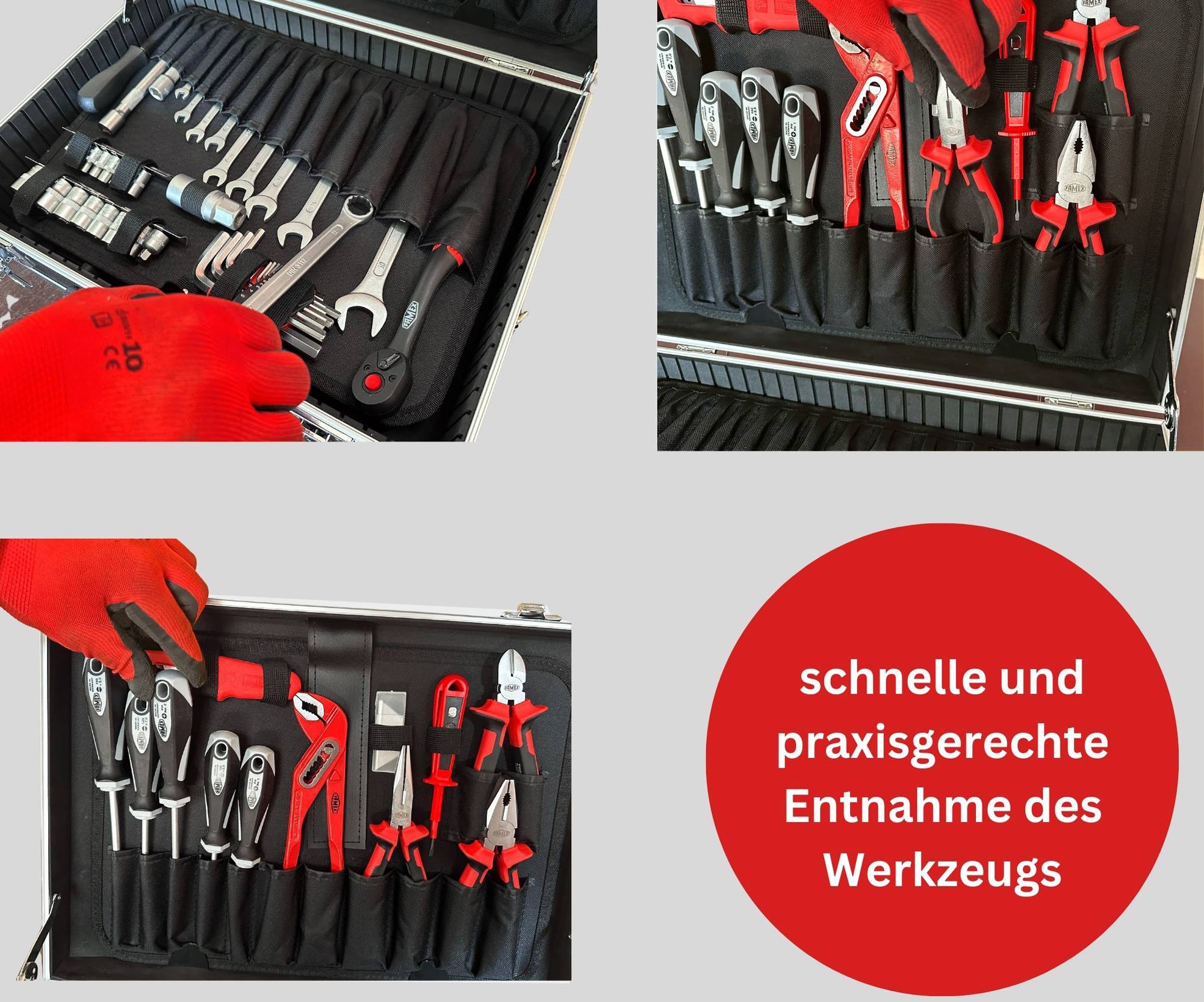 FAMEX 745-47 Alu Werkzeugkoffer gefüllt mit Werkzeug – Werkzeugkasten bestückt - 164-tlg-3